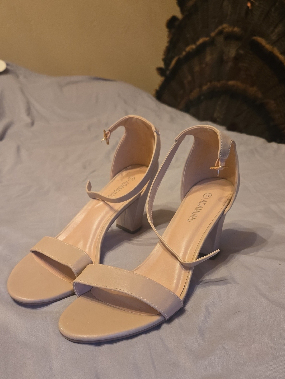 Nude Block Heel Sandals with Ankle Strap